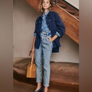 Sezane Austin Trouser Blue Denim Jeans High Waist Paperbag Size 36 French US 4